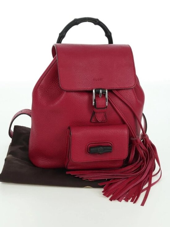 GUCCI Bamboo Backpack Leather Pink Silver 387149 Auth 171479V